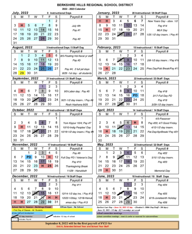 School Calendar 2022-23 – Berkshire Hills Regional School District